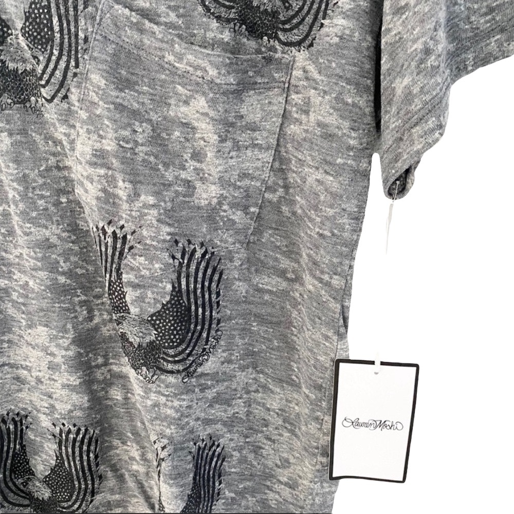 new Lauren Moshi ☻︎ Debbi Mini Eagle Pocket Tee ☻︎ Heather Grey Burnout ☻ M L - Picture 9 of 16